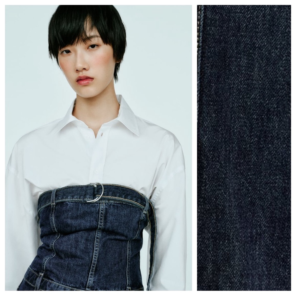NWT. Zara Navy Blue Strapless TRF Denim Jumpsuit. Size XS. - Picture 4 of 14
